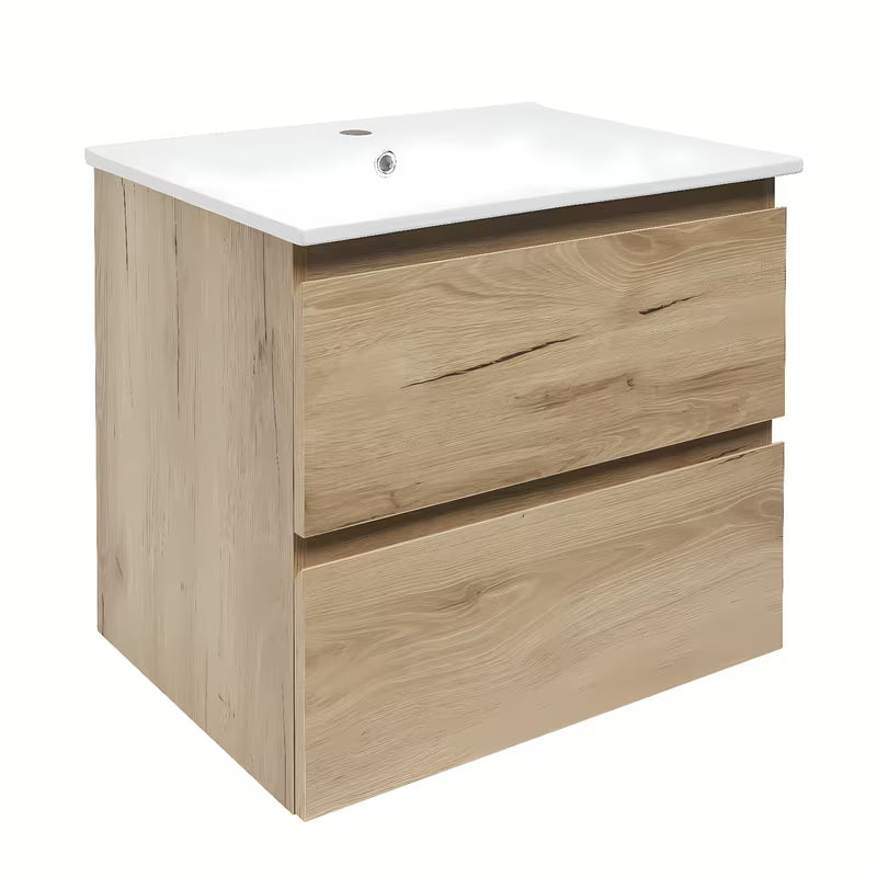 Viseća kupaonski ormarić SAT B-Way u dekoru hrasta s keramičkim umivaonikom i dvije ladice