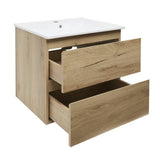 Viseća kupaonski ormarić SAT B-Way u dekoru hrasta s keramičkim umivaonikom i dvije ladice