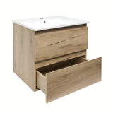 Viseća kupaonski ormarić SAT B-Way u dekoru hrasta s keramičkim umivaonikom i dvije ladice