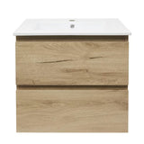 Viseća kupaonski ormarić SAT B-Way u dekoru hrasta s keramičkim umivaonikom i dvije ladice