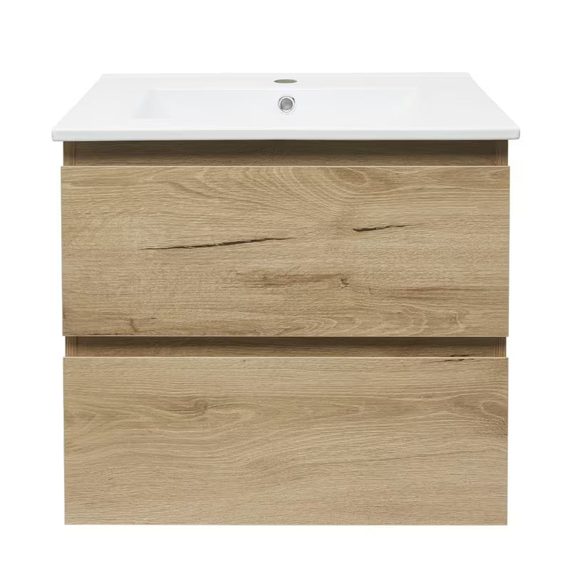 Viseća kupaonski ormarić SAT B-Way u dekoru hrasta s keramičkim umivaonikom i dvije ladice