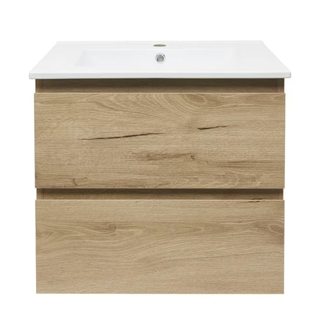 Viseća kupaonski ormarić SAT B-Way u dekoru hrasta s keramičkim umivaonikom i dvije ladice