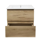 Viseća kupaonski ormarić SAT B-Way u dekoru hrasta s keramičkim umivaonikom i dvije ladice