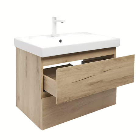 Viseća kupaonski ormarić s keramičkim umivaonikom SAT B-Way u dekoru hrasta, mat izvedba