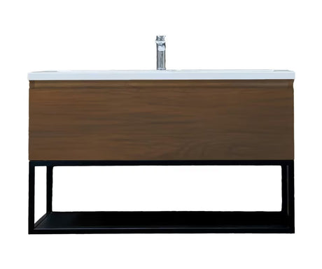 Kupaonski ormarić s umivaonikom SAT B-Way u dekoru oraha s crnim metalnim okvirom