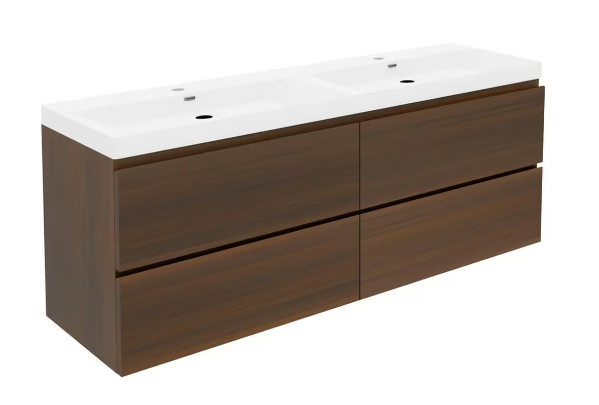 Viseća kupaonski ormarić s keramičkim umivaonikom SAT B-Way u dekoru oraha s mat površinom