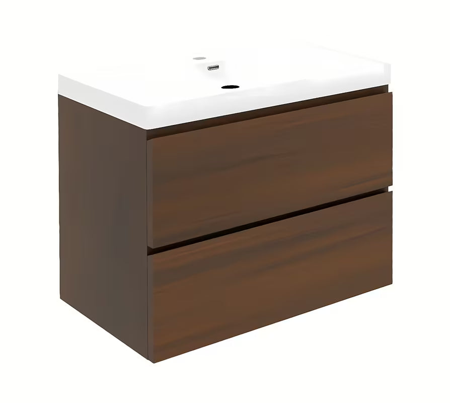 Viseća kupaonski ormarić SAT B-Way s keramičkim umivaonikom u dekoru oraha s mat površinom.