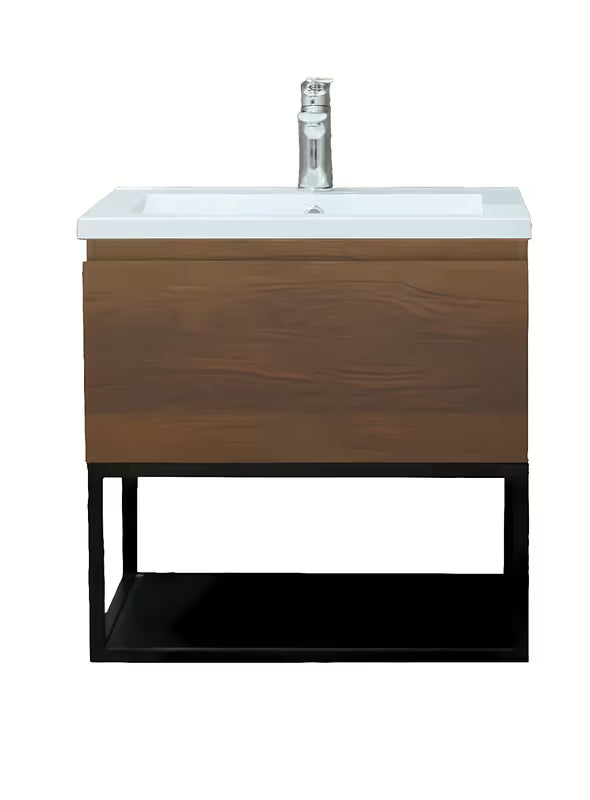 Viseća ormarić s umivaonikom SAT B-Way u dekoru oraha s crnim metalnim okvirom