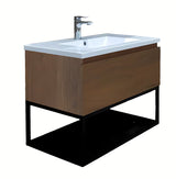 Viseća kupaonski ormarić SAT B-Way u dekoru oraha s crnim metalnim okvirom i umivaonikom