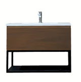 Viseća kupaonski ormarić SAT B-Way u dekoru oraha s crnim metalnim okvirom i umivaonikom