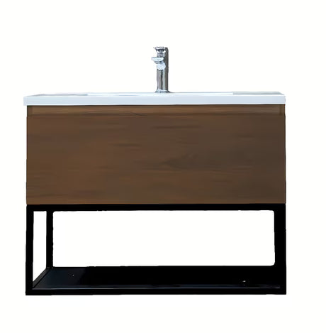 Viseća kupaonski ormarić SAT B-Way u dekoru oraha s crnim metalnim okvirom i umivaonikom