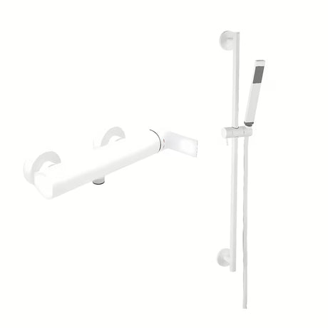 Jednoručna Baterija miješalica za tuš SAT B-Way s tuš setom u mat bijeloj boji pro za zidnu montažu.