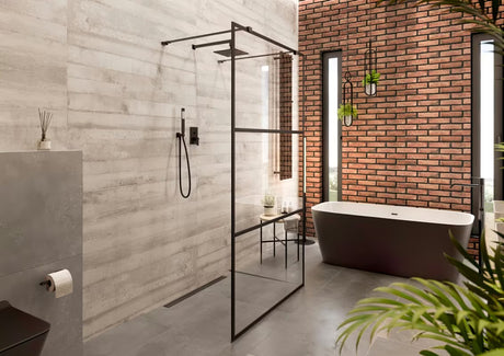 Podžbukni tuš sustav SAT B-Way u crnoj boji s nadglavnim i ručnim tušem.