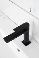 Stojeća miješalica za umivaonik SAT B-Way u mat crnoj boji s ručicom za upravljanje bez odvoda.