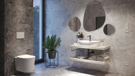 Stojeća miješalica za umivaonik SAT B-Way u mat crnoj boji s ručicom za upravljanje bez odvoda.