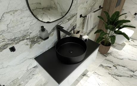 Visoka jednoručna baterija miješalica za umivaonik SAT B-Way u mat crnoj izvedbi za umivaonik na ploču.