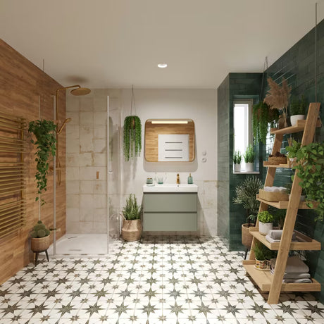 Zeleni stakleni čaša SAT Boho u samostojećoj izvedbi pro kupaonicu.