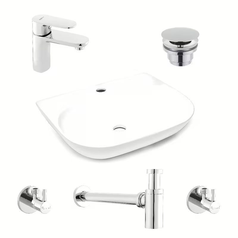 SAT Brevis kupaonski set s bijelim umivaonikom 50x38 cm i kromiranom slavinom s priborom