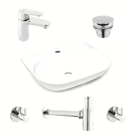 SAT Brevis kupaonski set s bijelim umivaonikom 50x38 cm i kromiranom slavinom s priborom
