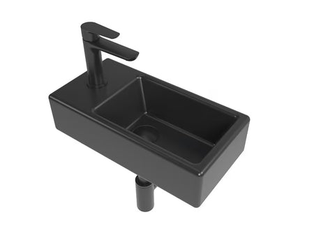 Kupaonski set SAT Brevis u crnoj boji s umivaonikom za gostinjski WC 40,5 x 20,5 cm, slavinom i sifonom