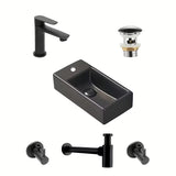 Kupaonski set SAT Brevis u crnoj boji s umivaonikom za gostinjski WC 40,5 x 20,5 cm, slavinom i sifonom