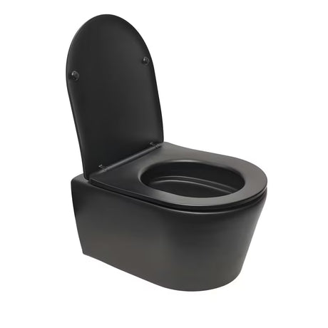 Crno mat viseća WC školjka SAT Brevis sa skrivenim pričvršćenjem i sjedalom soft Close