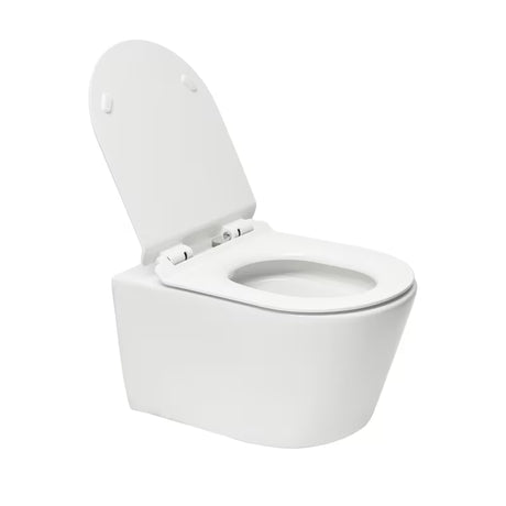 Bijeli viseća WC školjka SAT Brevis sa skrivenim pričvršćenjem i sjedalom sa soft Close