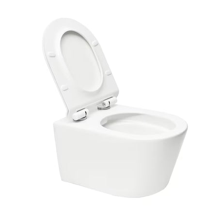 Bijeli viseća WC školjka SAT Brevis sa skrivenim pričvršćenjem i sjedalom sa soft Close