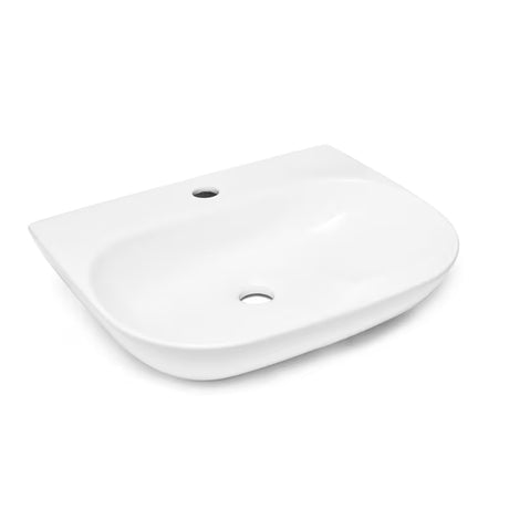 Bijeli viseće keramički umivaonik SAT Brevis 50x38,5 cm bez preljeva s otvorom pro za slavinu.