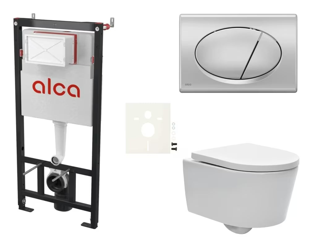 Viseći WC set SAT Brevis s podžbuknim modulom Alca, tipkom za ispiranje i sjedalom soft Close