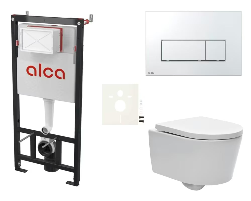 Viseći WC set SAT Brevis s podžbuknim modulom, tipkom za ispiranje i sjedalom s soft Close i EasyLock.