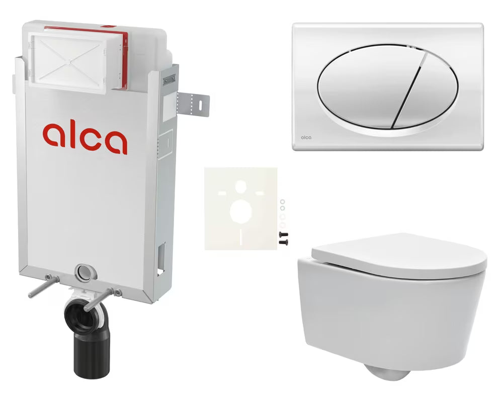 Viseći WC set SAT Brevis s ugradbenim modulom Alca, tipkom za ispiranje, zvučnoizolacijskim umetkom i WC sjedalom soft Close