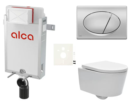Viseći WC set SAT Brevis s podžbuknim vodokotlićem Alca, tipkom za ispiranje i daskom s soft Close
