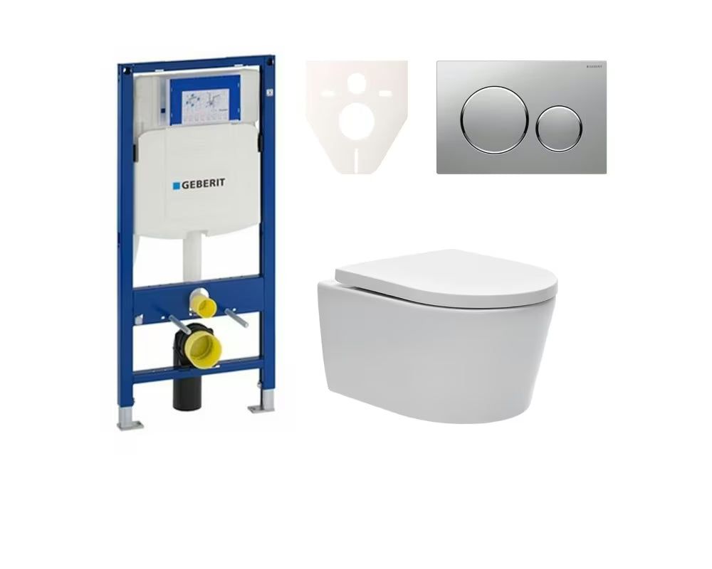 Viseći WC set SAT Brevis s modulom Geberit Duofix, sjedalom soft Close i kromiranom tipkom za ispiranje