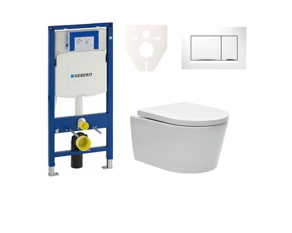 Viseći WC set SAT Brevis s vodokotlićem Geberit Duofix pro za modernu kupaonicu i jednostavno održavanje.