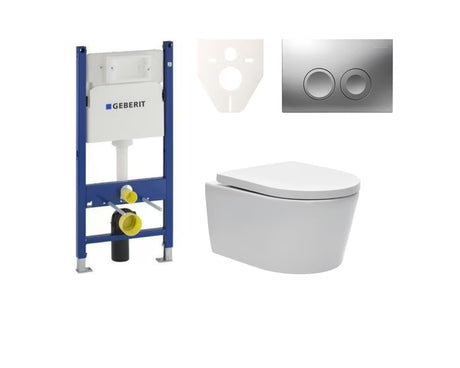 Viseći WC set SAT Brevis s instalacijskim modulom i vodokotlićem Geberit Delta pro za predzidnu ugradnju.