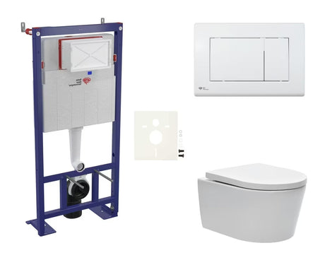 Viseći WC set SAT Brevis s podžbuknim vodokotlićem, tipkom za ispiranje i WC daskom soft Close
