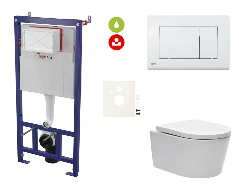 Viseći WC set SAT Brevis s ugradbenim vodokotlićem, tipkom za ispiranje i sjedalom soft Close
