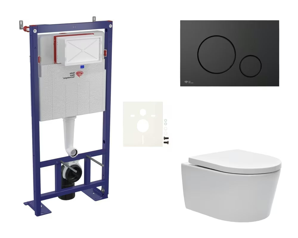 Viseći WC set SAT Brevis s podžbuknim modulom, crnom mat tipkom i WC školjke s wc daskom soft Close
