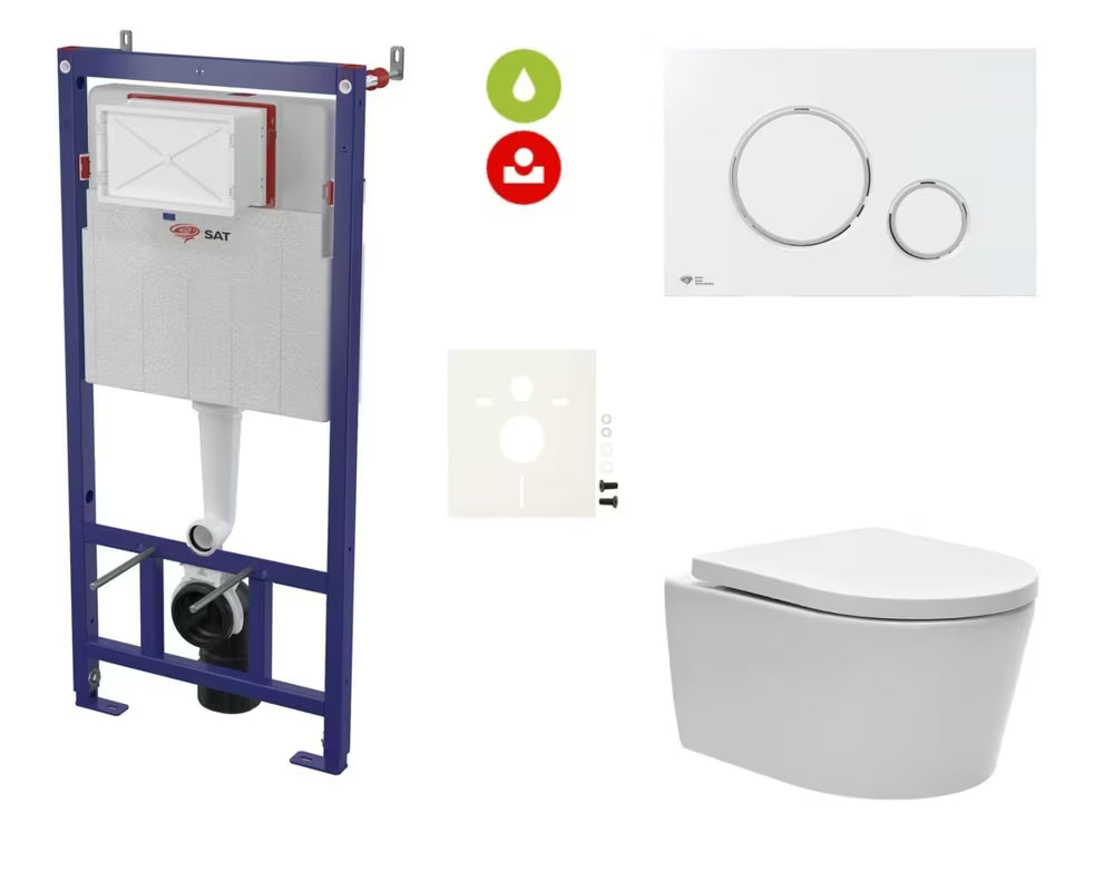Viseći WC set SAT Brevis s podžbuknim eko vodokotlićem i tipkom za ispiranje
