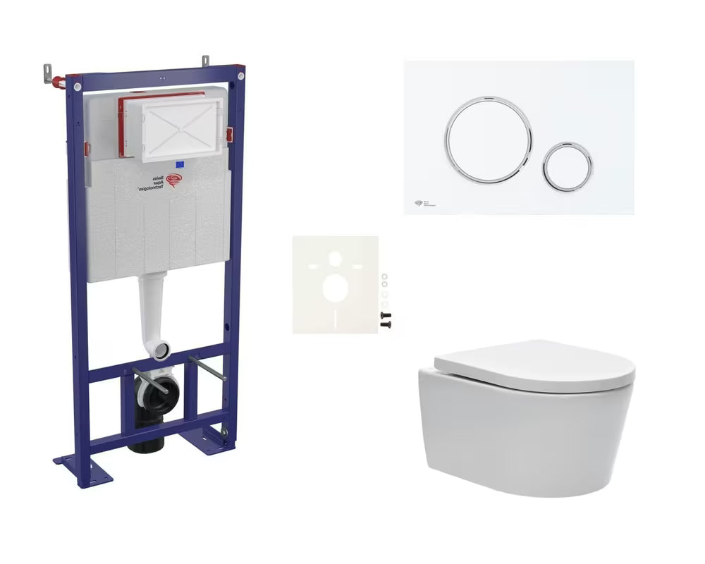 Viseći WC set SAT Brevis s ugradbenim modulom, tipkalom za ispiranje i sjedalom s funkcijama soft Close i EasyLock