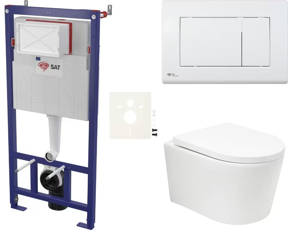 Viseći WC set SAT Brevis u sjajno bijeloj boji s vrtložnim ispiranjem i sjedalom soft Close