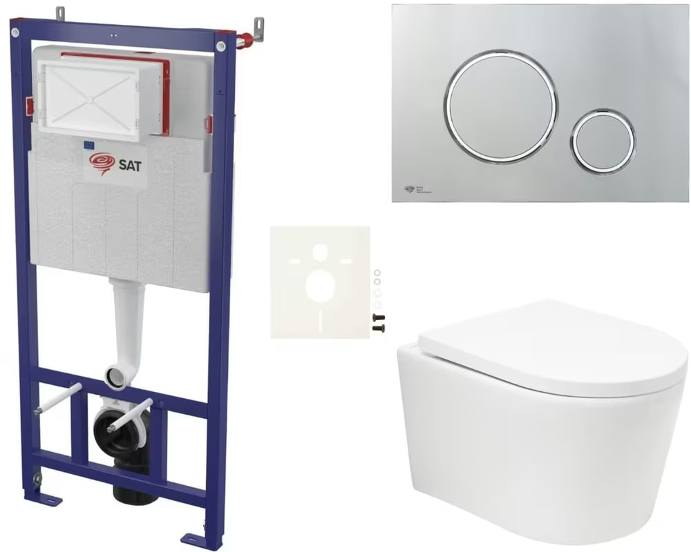 Viseći WC set SAT Brevis u sjajno bijeloj boji sa skrivenim pričvršćenjem i sjedalom soft Close