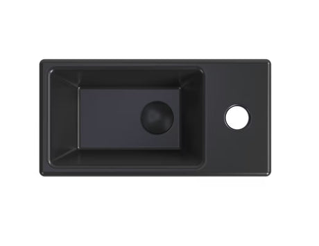 Viseće keramički mali umivaonik SAT Brevis 40,5x20,5 cm u mat crnoj boji s otvorom za pro slavinu desno.