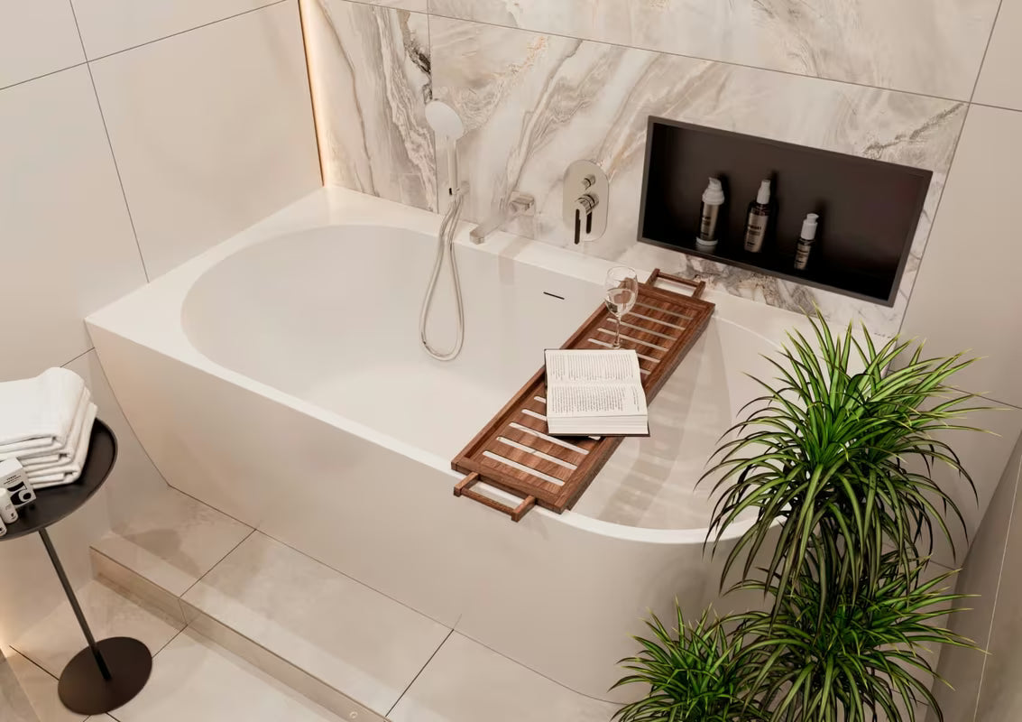 Samostojeći  akrilna kada SAT Brevis u lijevoj izvedbi dimenzija 159x84 cm sa sjajnom površinom.