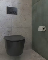 Crni viseća WC školjka SAT Brevis sa skrivenim pričvršćenjem i sjedalom sa sporim spuštanjem