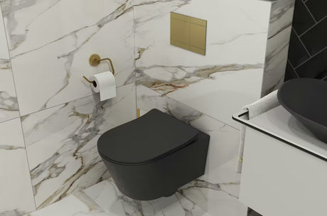 Crno mat viseća WC školjka SAT Brevis sa skrivenim pričvršćenjem i sjedalom soft Close