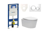 Viseći WC set SAT Brevis s modulom Geberit Duofix, Rimless školjkom i bijelom tipkom za ispiranje