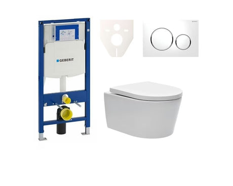 Viseći WC set SAT Brevis s modulom Geberit Duofix, Rimless školjkom i bijelom tipkom za ispiranje