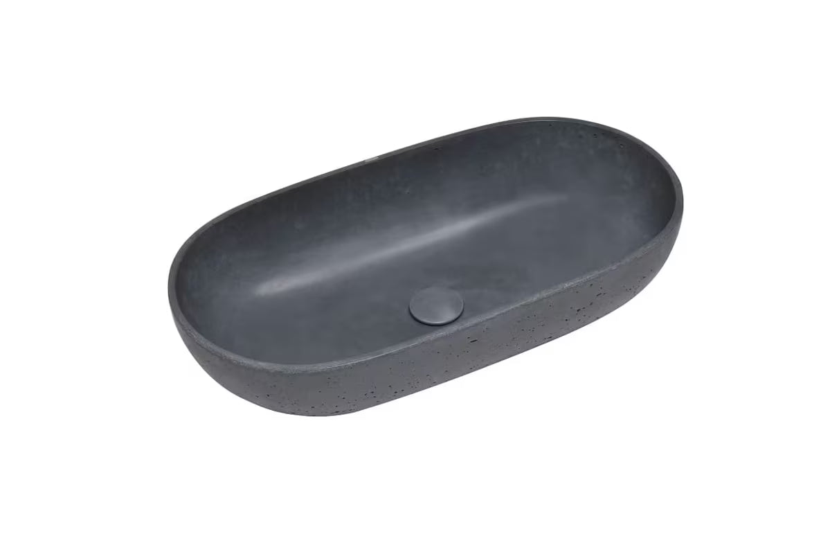 Antracitni betonski umivaonik na ploču SAT Cemento 65x35 cm s tankim stijenkama